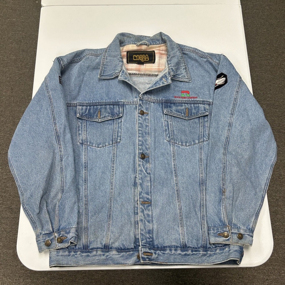 Cobra Denim Jacket Mens 2XL Light Wash Harley Davidson Eagle Patch Trucker B3